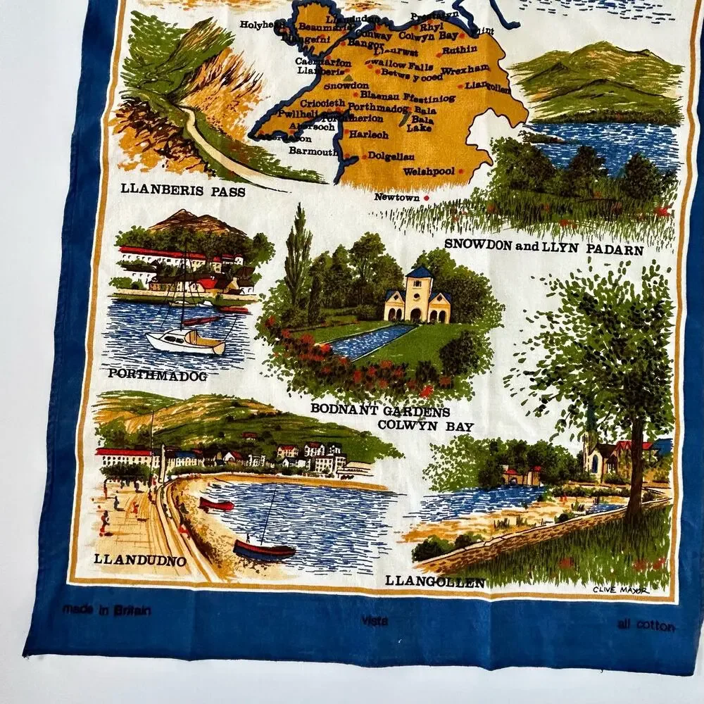 Vintage Travel Souvenir England North Wales Towel Kitchen Wall Hanging